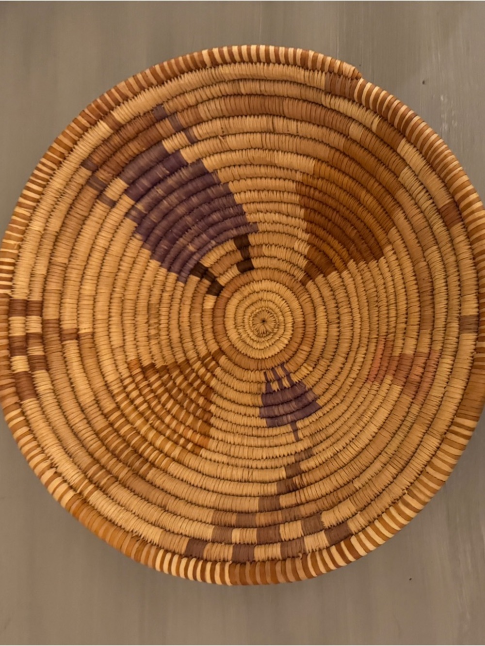 Woven Basket Bowl Natural Fiber Boho Decor Brown Purple